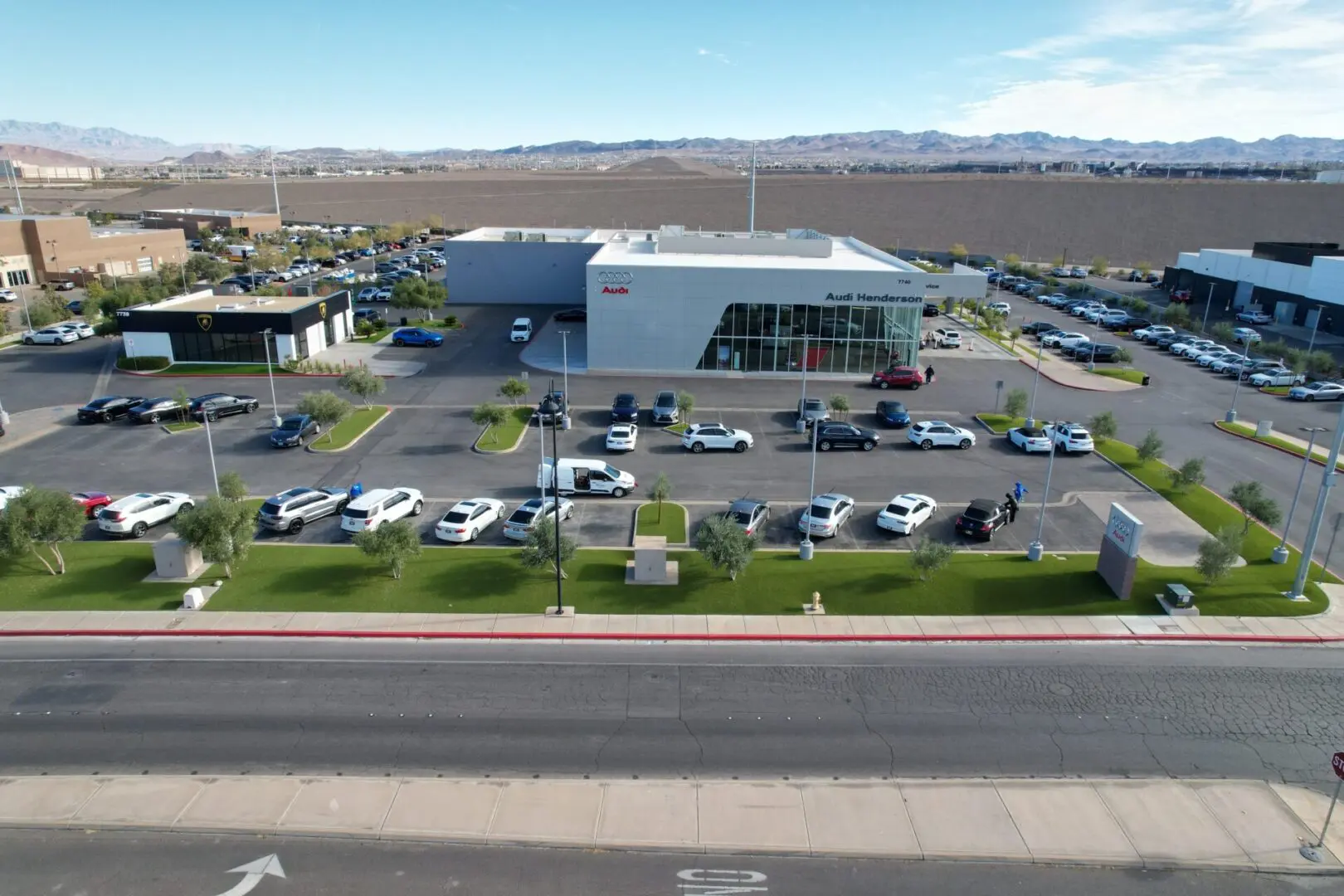 Aerial view of the audi parking area