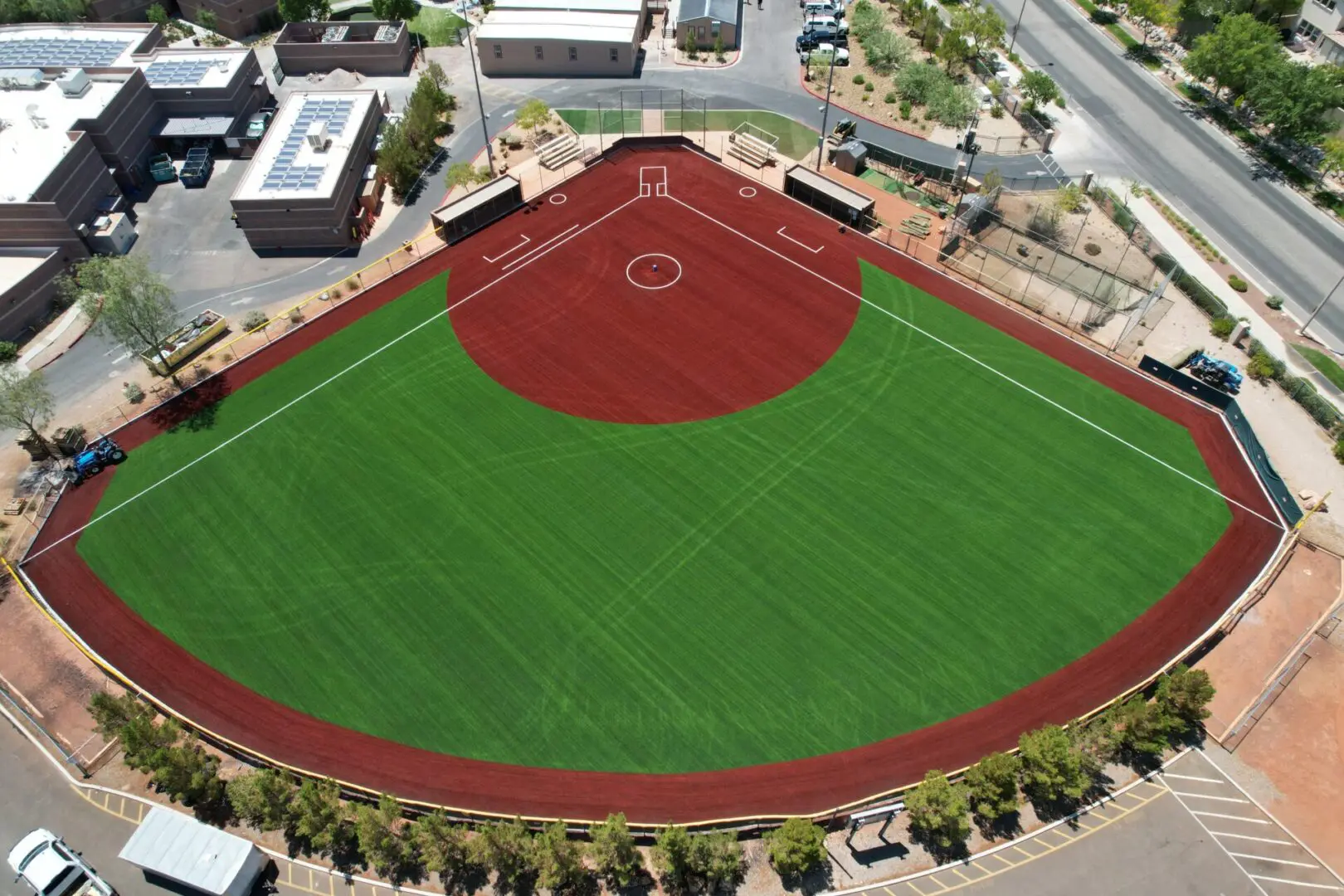 Aerial view of sports field on the display